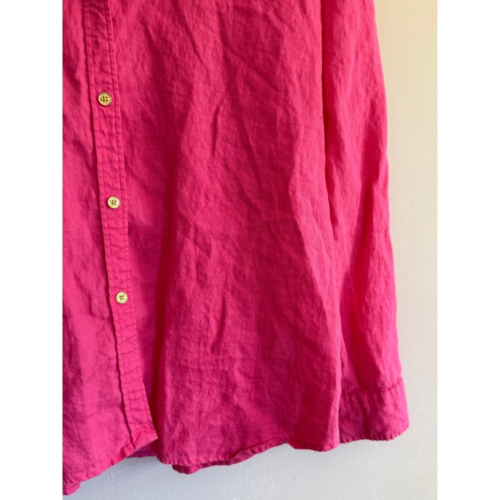 Chaps Hot Pink Linen Button Down Shirt XL Coastal Grandmother Barbiecore Preppy - Picture 3 of 6